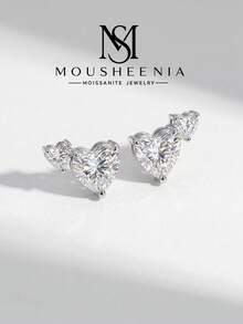 MOUSHEENIA Unique Multi Shape Moissanite Cluster Stud Earrings 925 Sterling Silver Gold Plated Heart Emerald Princess Cut Cluster Earrings Gift For Women - Heart-shaped - View 3