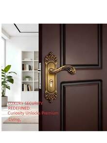 1 Set Metal Door Lock With Lock Body And Lock Cylinder Or 2 Handles, 3 Keys, Suitable For Bedroom, Room, Study Interior Doors - Bronze - View 1