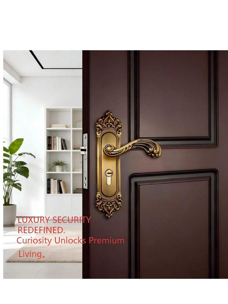 1 Set Metal Door Lock With Lock Body And Lock Cylinder Or 2 Handles, 3 Keys, Suitable For Bedroom, Room, Study Interior Doors - Bronze - View 1