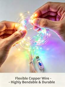 USB Copper Wire Curtain Fairy Lights – Flexible Hook-Free Drape, Flat Beads Non-Glare, 8 Modes Remote, Low-Voltage For Bedroom Window Wedding Party Indoor Decor - Colored Light - View 10