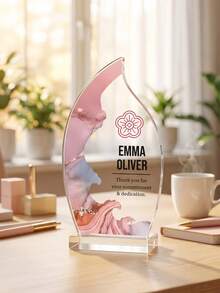 1pc Customized Logo And Text Trophy, Leaf-Shaped Plaque, Personalized Employee Recognition Award, Business Ceremony Gift - Multicolor - View 2