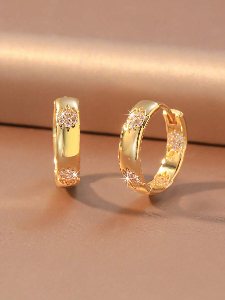 1 Pair/Vintage Luxury Style Gold-Plated Alloy Star Cluster Zirconia ...
