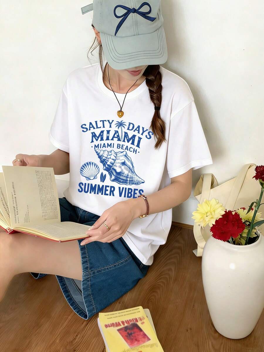 Round-Neck Short-Sleeve T-Shirt, Country Style, Cool, Loose, Comfortable, Unique And Niche, With Printed Design, New Summer Model 2026 - White - View 1