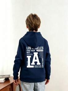 Teen Boy Fun Graphic Print Pullover Sweatshirt, Warm & Comfortable Thermal Lined Pullover Sweatshirt For Autumn/Winter - Navy Blue - View 3