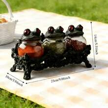 Set Of 3 Gothic Witch Frog Spice Jars With Carved Bases, Vintage Handmade Apothecary Jars With Frog Lids, Dark-Style Kitchen Food Storage Jars, Spice And Herb Salt Containers, Unique Home Decor - Black - View 8