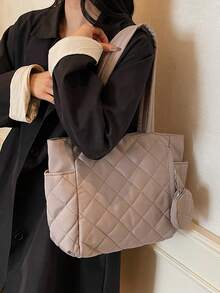 時尚大容量純色單肩包，雙肩帶設計，輕便好攜帶，適合女性錢包、雙用途組合手提包、學院風帆布包、休閒女包等，適合夏季戶外旅行、觀光等場合 - 灰色 - 查看 6