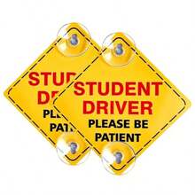 2 PCS Student Driver Signs For Car, 5 X 5 Inch Please Be Patient Auto Bumper Sticker With Suction Cups, Removable New Driver Sign Safety Warning Decal For Car Truck SUV - Yellow - View 7