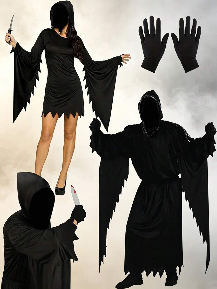 Adult Grim Reaper Halloween Costume, Suitable For Scream Party, Easter Ball, Horror Performance, Unisex Jumpsuit - Multicolor - View 1
