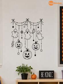 SUPSTICKER Black Halloween Spider Web Ghost Pumpkin Line Wall Window Sticker, PVC Self Adhesive Removable DIY Decor For Front Door, Window, Fireplace, Cabinet - 1PC - View 8