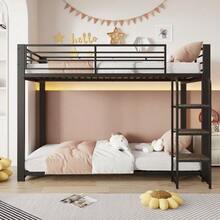 90x200 Loft Bed / Metal Bunk Bed With Wooden Steps And Storage - 黑色 - 查看 2