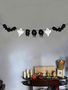 1pc Black Boo Ghost Banner Garland For Summerween Party Decor/Halloween Party Decoration - Black and White - View 1