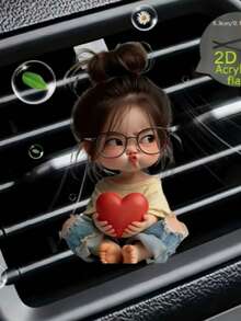 1pc Cute Pouty Girl Holding Heart Acrylic Car Air Vent Clip Decor - A - View 4
