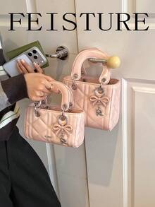 FEISTURE Women's Quilted Solid Color Handbag, Fashionable Shoulder Crossbody Bag With Bow Pendant, Suitable For Ladies, Work, School, Purse, Casual - Multicolor - View 7