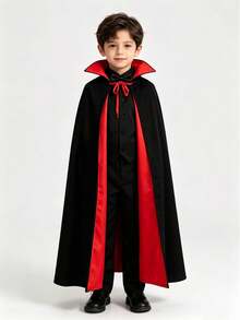 Halloween Kids Vampire Red & Black Double-Layer Cape, Reversible Grim Reaper Cloak For Stage Performance - Multicolor - View 1