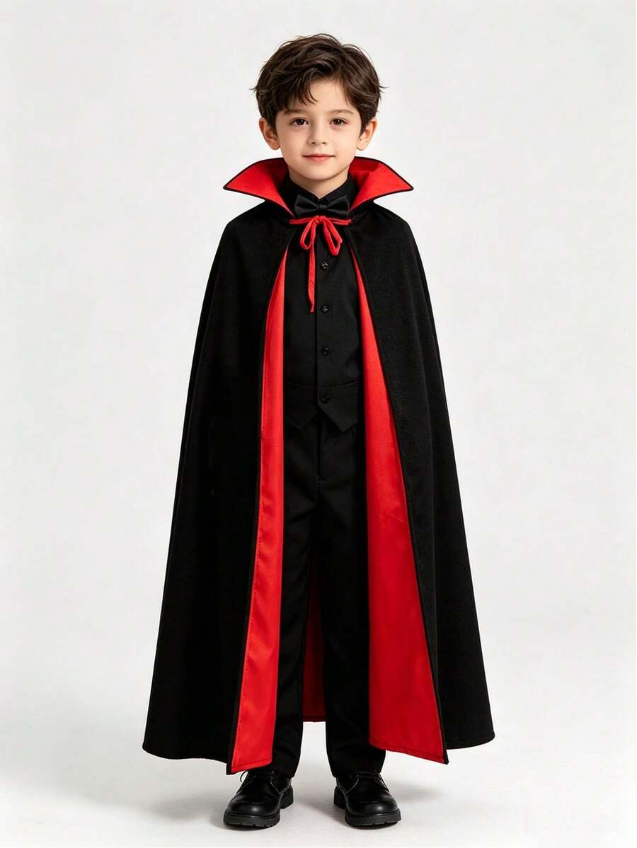 Halloween Kids Vampire Red & Black Double-Layer Cape, Reversible Grim Reaper Cloak For Stage Performance - Multicolor - View 1