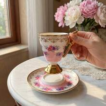 1 Set/6 Sets Luxury Floral Gold-Plated Ceramic Espresso Cup And Saucer Set, 100ml/3.38oz Capacity, Cappuccino Latte Cup, Saudi Coffee Cup, Juice Cup, High-End Coffee Cup, Middle Eastern Tea Cup Latte Espresso And Plate, Elegant Home Decor, Suitable For Latte And Mocha, Suitable For Women's Birthday Party, Daily Tabletop Decoration Or Garden Wedding Tea Party Decoration, Gift For Her, Tableware Set, Tea Cup - Multicolor - View 12