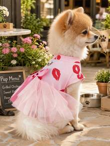 1PC 2026 New Pet Clothes Small Dog Puppy Cat Cute Princess Style Sweet Bow Red Lips Tutu Dress - Pink - View 2