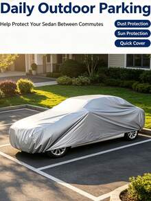 Silver Multi-Size Car Cover, Lightweight Wear-Resistant Vehicle Protector, UV & Dust Protection, Elastic Hem Design, Suitable For Sedans SUVs, Guard Against Light Rain & Snow For Daily Car Protection - Silver - View 8