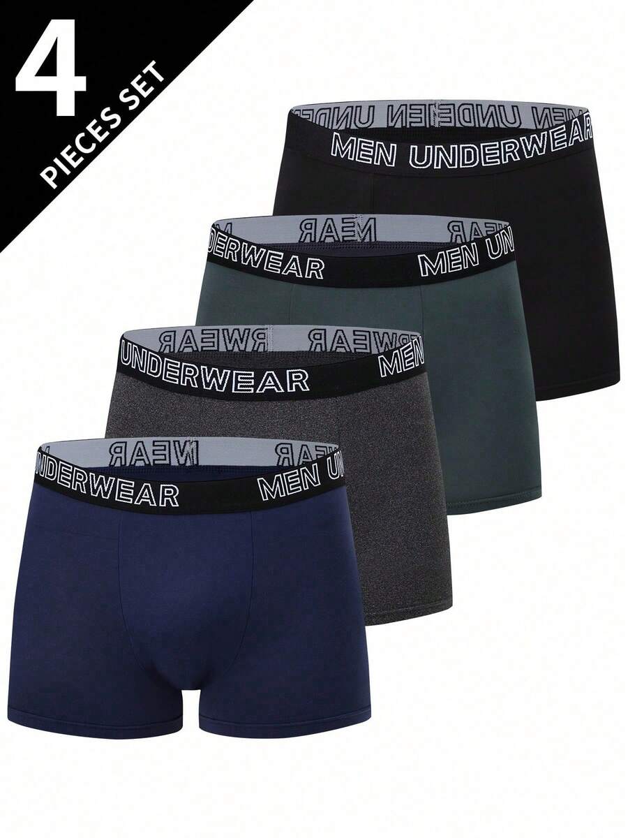 4pcs/Pack Teen Boys' Boxer Briefs, Mid-Rise Trunks For Boys Aged 12-18 Years Old - Multicolor - View 1