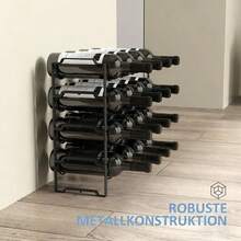 Weinregal für 16 Flaschen Stapelbar 42,5 x 16,5 x 41 cm Schwarz| Weinflaschenhalter Metall Schwarz, Flaschenregal, für Lagerraum, Keller - Übersicht 5