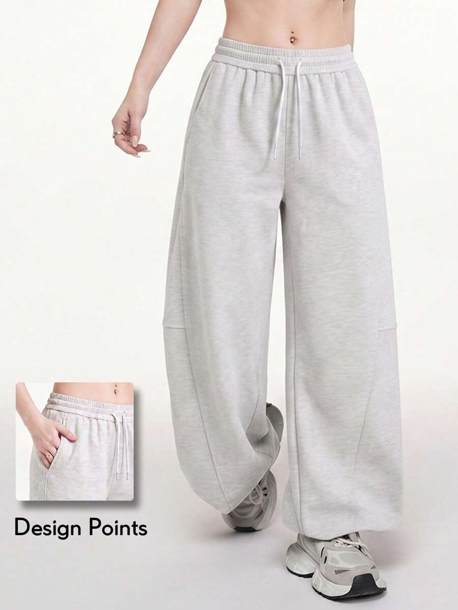 KyrLssu Women's Colorblock Drawstring Wide Leg Sweatpants, Black Loose Fit Long Pants, Suitable For Daily Wear - Grey - View 1