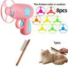 Juguete para mascotas de gato y perro, pistola de libélula de bambú, lanzador de hada voladora para exteriores, juguete giratorio para mascotas, juguete antiestrés, lanzador, juego de juguete de persecución y caza para interiores, juguete de entretenimiento interactivo y divertido para gatos, incluye 6 discos de lanzamiento. - Multicolor - Ver 21