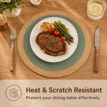 4/6pcs Round Dual-Color Woven Placemats, Thick Anti-Slip Heat-Resistant Table Mats, Durable Hemmed Polypropylene Washable Dining Mats, Suitable For Kitchen Dining Table, Autumn Home Decor, Daily Dinner, Party, Banquet Home Use - Green - View 4
