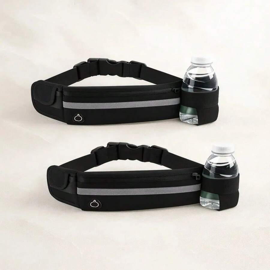 Kit 2 Pochetes Esportiva Impermeável Celular Acessórios Academia Treino Corrida Caminhada Moderna Bolsa Transversal Cintura Moda Blogueira - Preto - Visão 1