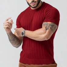 TRICOT DE LUXO Men's Lightweight Textured Knit T-Shirt, High Quality, Premium Quality, Spring, Summer, Autumn. - 紅色 - 查看 2