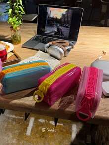 1pc Dopamine Color Jelly PVC Pencil Case, Large Zipper Transparent Pencil Pouch, Makeup Storage Bag - Multicolor - View 1