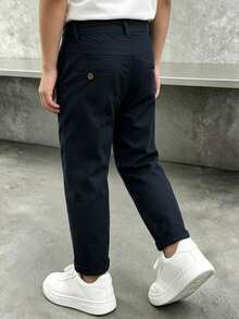Boys' Embroidered Logo Coffee Color Pure Cotton Casual Long Pants, Spring/Autumn - Royal Blue - View 11