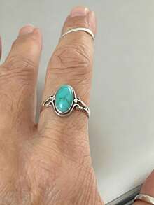 1pc Artificial Turquoise Women's Ring, Perfect For Parties And Birthdays, Exquisite Jewelry Gift For Girls - Silver - View 4