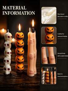 Halloween Pumpkin Candle, Atmospheric Skeleton Finger Candle, Colorful Smokeless Candle, Holiday Decoration, Candle - Fantasy Creative Decor, Home Decor, Suitable For Party, Home And Living Room, Halloween And Christmas Gift - Multicolor - View 3