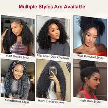 Uveous Kinky Curly Half Wig Human Hair 200 Density 3 In 1 Seamless Flip Over Half Wigs Human Hair Glueless Put On And Go Beginner Friendly Kinky Curly Wig Human Hair Drawstring Headband Wig For Women - Natural Black - 查看 6