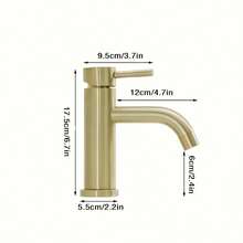 1pc Brushed Golden Stainless Steel Single Handle Hot Cold Mixer Tap, Water Saving Curved Spout Luxury Washbasin Faucet With Complete Installation Hardware, Brushed Metal Finish Elegant Tap For Home Bathroom Vanity - Multicolor - View 3