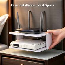 Wall-Mounted Router & WiFi Organizer - Space-Saving Cable Management Shelf For Modems, Set-Top Boxes & TV Accessories | No-Drill Installation, Ventilated Design For Neat Home & Office Setups, Utility Racks - Multicolor - View 4
