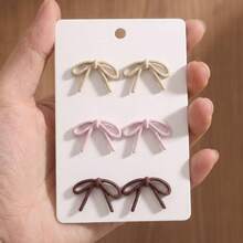 3 Pairs Exquisite Minimalist Sweet Elegant Multi-Color Bow Stud Earrings, Women's Daily Casual Date Jewelry Gift - Colorful - View 5