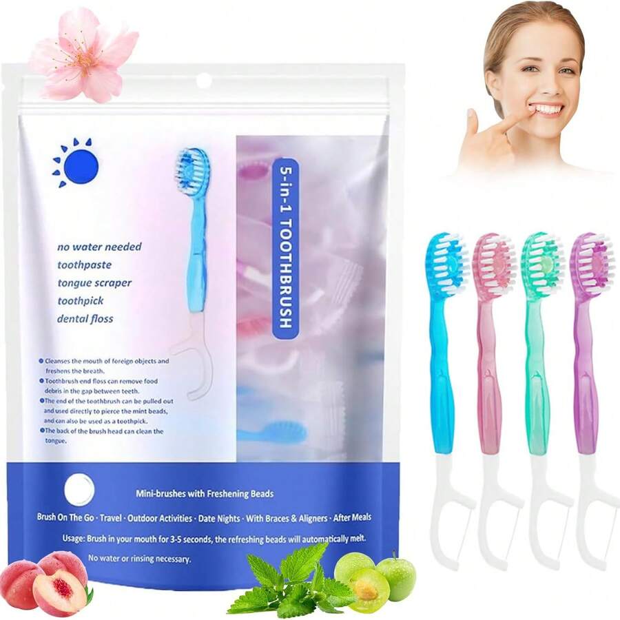 26 PCS 5-In-1 Mini Travel Toothbrush Set - Disposable Toothbrushes With Toothpaste & Pick (4 Flavors, Individually Wrapped) Back To School - Fix - View 1