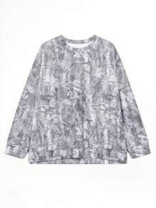 Sweatshirt Pullover Lengan Panjang Leher Bulat Motif Acak Ukuran Plus Wanita Kasual - Light Grey - View 5