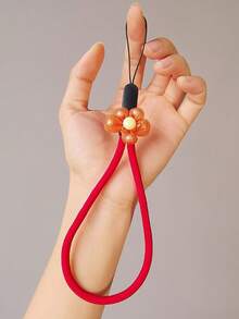 1pc Mesh Flower Nylon Short Phone Wrist Lanyard, Cute Floral Strap For Phone Case, Suitable For Daily Matching As Mobile Phone Pendant - Multicolor - View 5