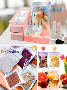 100/50/10pcs Cute Colorful Plastic Self-Sealing Aluminum Foil Bags, Holographic Packaging Bags, Reusable, Suitable For Food Storage, Jewelry Retail, Small Business, Gift Packaging, Christmas - View 3