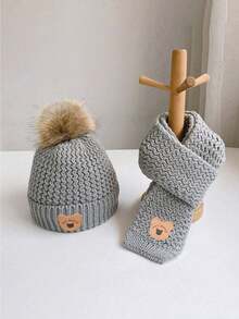 Autumn/Winter Children's Hat Set - Warm Plush Knitted Bear Design Hat, Suitable For 1-3 Years Old Boys And Girls - Multicolor - View 10