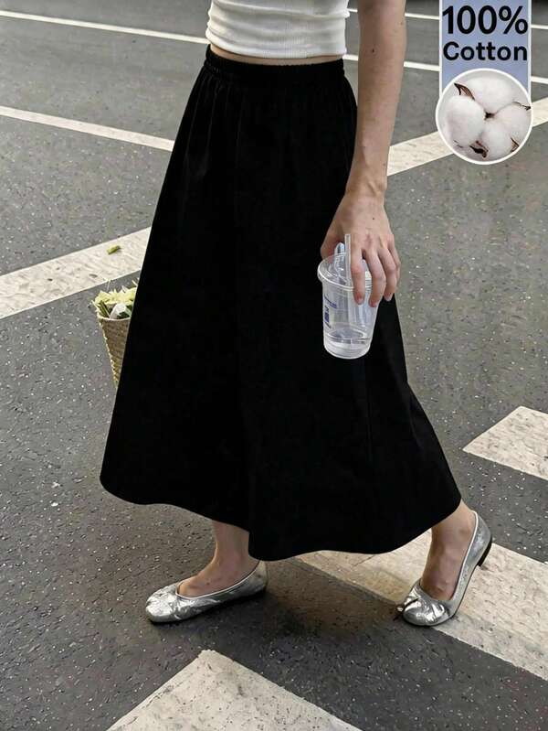 Women's Stretch Waist Poplin Long Flared Skirt