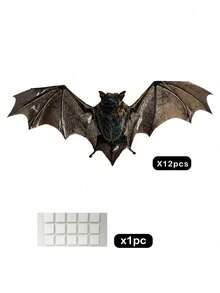 6pcs Halloween 3D Bat Wall Stickers, Realistic Flying Bat Wing Design Wall Decals, Vintage Gothic Horror Style Wall Decor, Removable Bat Decorations, Suitable For Home Walls, Windows, Doors, Halloween Party Background Decoration, Haunted House Decoration - A - View 9
