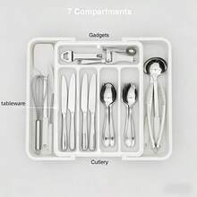1pc 8.5-14.4 Inch Adjustable Expandable Kitchen Drawer Organizer, 7-Compartment Cutlery Tray, Kitchen Utensil Organizer, Durable Plastic Cutlery Divider - Multicolor - View 9
