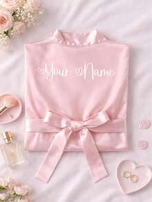 1 pieza Bata de novia de satén de manga corta personalizada, texto personalizado, bata de novia y dama de honor personalizada para boda, bata con nombre personalizado, regalo de bata de novia - Multicolor - Ver 5
