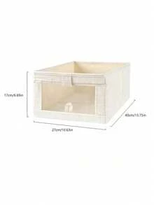 Caixa de Armazenamento de Roupas de Tecido com Janela Transparente, Organizador de Guarda-Roupa Dobrável com Alça Frontal, Caixa de Armazenamento Estilo Gaveta para Calças, Camisas e Roupas Íntimas, Cesta de Armazenamento e Organização de Roupas para Casa - Bege - Visão 2