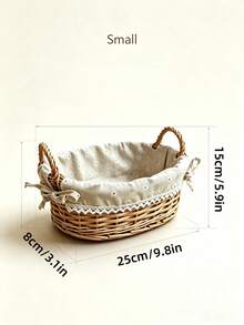 1pc Vintage French Country Style Wicker Storage Basket With Lace Ribbon Decoration, Handwoven Rattan Storage Basket, Suitable For Camping, Beach, Park, Garden Party Photo Props And Home Storage - Wicker Basket - View 5
