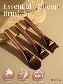 BS-MALL Enjoy Makeup Set Kuas Makeup Hitam 3 Buah dengan Harga Terjangkau dan Kinerja Tinggi, Kuas Makeup Portabel Multifungsi 2-in-1 untuk Perjalanan, Kuas Alas Bedak, Hadiah untuk Pacar - Hitam - View 1