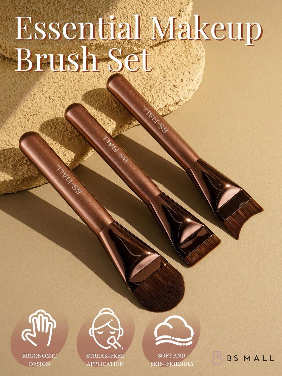 BS-MALL Enjoy Makeup Set Kuas Makeup Hitam 3 Buah dengan Harga Terjangkau dan Kinerja Tinggi, Kuas Makeup Portabel Multifungsi 2-in-1 untuk Perjalanan, Kuas Alas Bedak, Hadiah untuk Pacar - Hitam - View 1